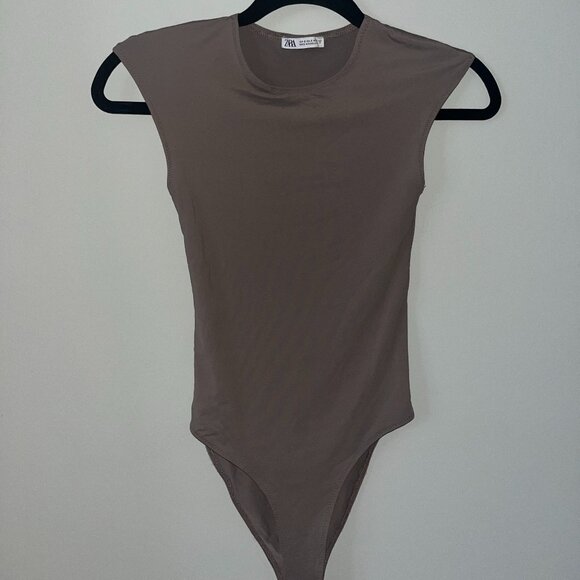 Zara Women’s Taupe Seamless Short Sleeve Bodysuit | Size S - Picture 1 of 6